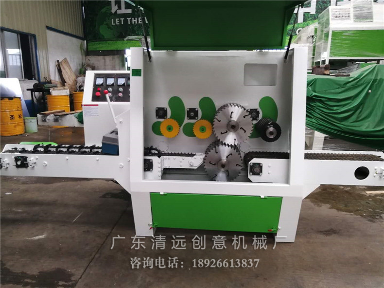 創(chuàng)意機(jī)械工廠生產(chǎn)車間新出品的圓木多片鋸，采用超薄鋸片，出材率高達(dá)80%